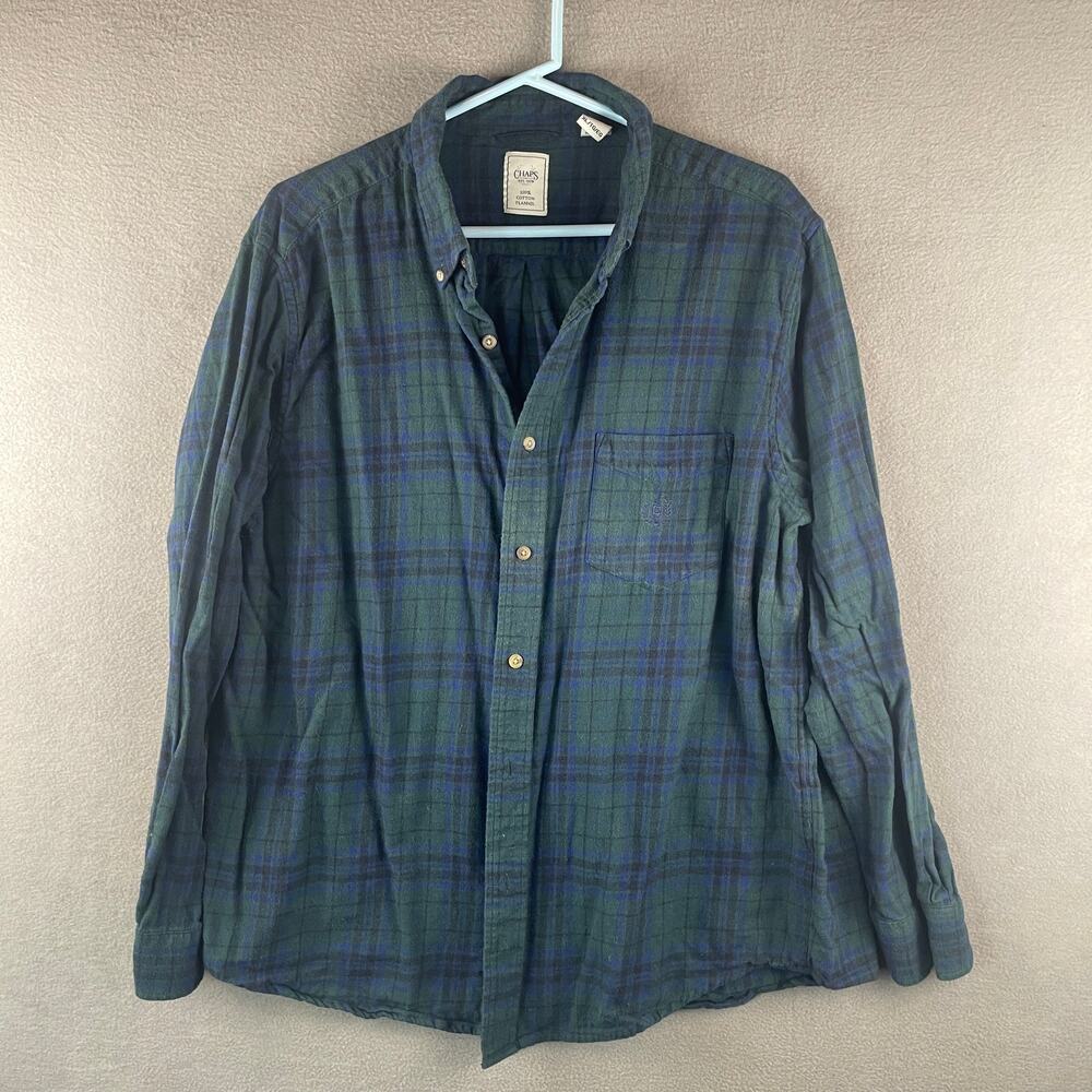 Chap’s Cotton Flannel Men’s XL Blue Green Plaid